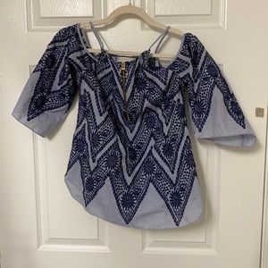 Anthropologie Alice & Trixie Blue eyelet off-shoulder blouse